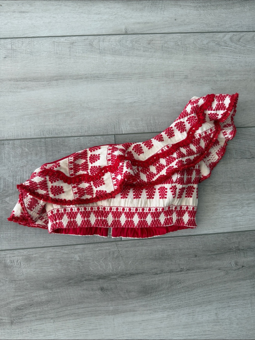Alexis Red and White One-Shoulder Crop Top